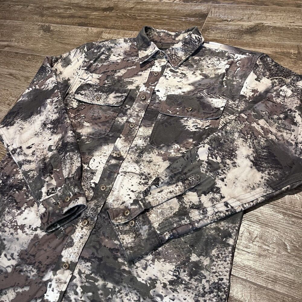 Cabela's Shirt Mens L Tall Green Octane Camo Button Up Chamois Hunting Outdoor